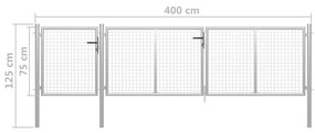 vidaXL Πόρτα Περίφραξης Κήπου Ασημί 400 x 75 εκ. Ατσάλινη