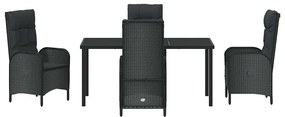 vidaXL Σέτ φαγητού για κήπο με μαξιλάρι 5 pcs Μαύρο συνθετικό ρατάν