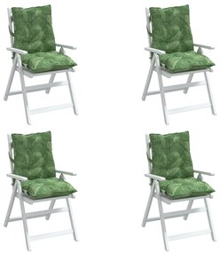 Μαξιλάρια Καρέκλας Χαμηλή Πλάτη 4 τεμ. Σχέδιο με Φύλλα Ύφασμα - Πράσινο