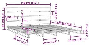 Σκελετός Κρεβατιού Χωρίς Στρώμα 140x190 εκ Μασίφ Ξύλο Πεύκου - Καφέ