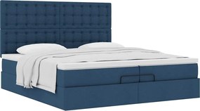 vidaXL Οθωμανικό κρεβάτι με στρώματα μπλε 200x200cm ύφασμα