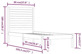 Πλαίσιο Κρεβατιού 90 x 190 εκ. από Μασίφ Ξύλο Single - Καφέ