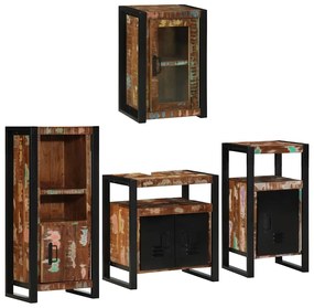 vidaXL Σετ Επίπλων Μπάνιου 4 pcs Πολύχρωμο Στερεό ανακτημένο ξύλο