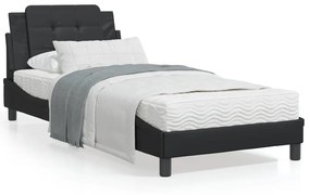 Κρεβάτι με Στρώμα Μαύρο 90x190 εκ. από Συνθετικό Δέρμα - Μαύρο