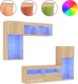 vidaXL Έπιπλα Τοίχου Τηλεόρασης 5 τεμ. LED Sonoma Δρυς από Επεξ. Ξύλο