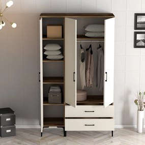 Τριφυλλη Ντουλαπα Καρυδια/Κρεμ SOLANO 47.5x120x201.4