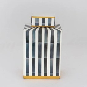 Βάζο Διακοσμητικό Με Καπάκι 752-20097 13x8x22cm White-Navy Estheti Home Ceramic