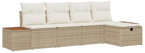 vidaXL Σετ Καναπέ Κήπου με μαξιλάρι 5 pcs Μπεζ Πολυ ράταν