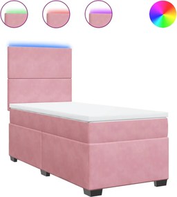 vidaXL Κρεβάτι Boxspring με Στρώμα Ροζ 90x200 εκ. Βελούδινο