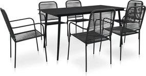 vidaXL Σετ Τραπεζαρίας Εξ. Χώρου 7 τεμ. Μαύρο Ατσάλι Βαμβακερό Σχοινί