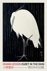 Εκτύπωση έργου τέχνης Egret in the Rain (Japanese Woodblock Japandi print) - Ohara Koson, (26.7 x 40 cm)