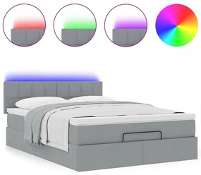 vidaXL Οθωμανικό κρεβάτι με στρώμα & LEDs Ανοιχτό γκρι ύφασμα