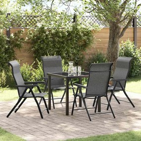 vidaXL Σέτ φαγητού για κήπο Ρυθμιζόμενο ύψος 5 pcs Γκρι Πολυ ράταν