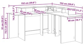 Γραφείο με LED Γκρι Σκυρόδεματος 152x152x91 εκ. Επεξεργ. Ξύλο - Γκρι