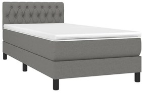 Κρεβάτι Boxspring με Στρώμα &amp; LED Σκ.Γκρι 100x200 εκ Υφασμάτινο - Γκρι