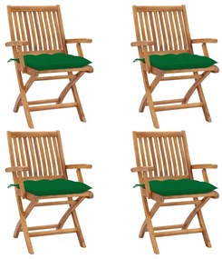 3072743 vidaXL Καρέκλες Κήπου Πτυσσόμενες 4 τεμ. Μασίφ Ξύλο Teak με Μαξιλάρια Πράσινο, 1 Τεμάχιο