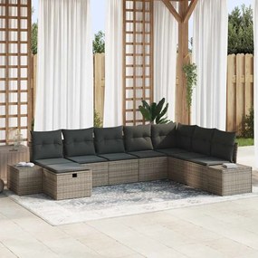 vidaXL Σετ Καναπέ Κήπου με μαξιλάρι 8 pcs Γκρι Πολυ ράταν