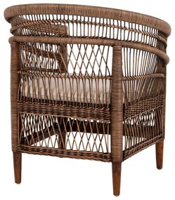 Καρέκλα - Πολυθρόνα MALAWI C9635.01 Ξύλο Μαόνι με Rattan Kαφέ και Λευκό Μαξιλάρι 80x70x86Υεκ. 80x70x86 εκ.