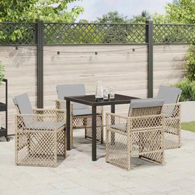 vidaXL Σέτ φαγητού για κήπο 5 pcs Μπεζ συνθετικό ρατάν
