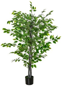 HOMCOM Τεχνητό Δέντρο, Τεχνητό Φυτό Ficus, Ρεαλιστική Εμφάνιση, Τσιμεντένια Γλάστρα, 135 cm, Εύκολη Φροντίδα, Πλαστικό, Πράσινο