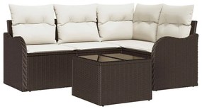 vidaXL Σετ Καναπέ Κήπου με μαξιλάρι 5 pcs Καφέ Πολυ ράταν