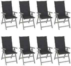 3075141 vidaXL Καρέκλες Κήπου Ανακλ. 8 τεμ. Γκρι Ξύλο Ακακίας &amp; Μαξιλάρια Γκρι, 1 Τεμάχιο