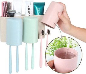 ECOCO βάση οδοντόβουρτσας με 3 ποτήρια E1615, μπεζ