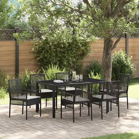 vidaXL Σέτ φαγητού για κήπο 7 pcs Μαύρο συνθετικό ρατάν