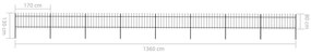 vidaXL Κάγκελα Περίφραξης με Λόγχες Μαύρα 13,6 x 0,8 μ. από Χάλυβα