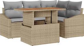 vidaXL Σετ Καναπέ Κήπου με αποθήκευση 5 pcs Μπεζ Πολυ ράταν