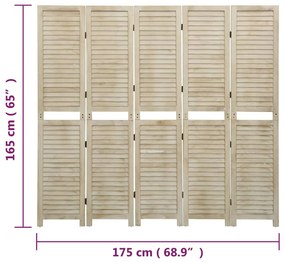 Διαχωριστικό Χώρου με 5 Πάνελ 175x165 εκ. Μασίφ Ξύλο Παυλώνιας - Καφέ