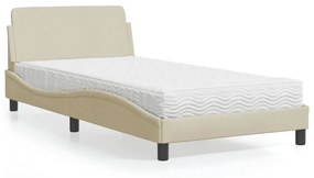 Κρεβάτι με Στρώμα Κρεμ 100 x 200 εκ. Υφασμάτινο - Κρεμ
