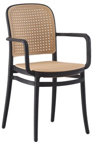 FLORENCE Πολυθρόνα PP Μαύρο, PP Rattan Μπεζ, Στοιβαζόμενη 54x54x84cm