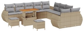 vidaXL 13 Piece Garden Sofa Set with Cushions Beige Poly Rattan Acacia