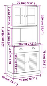 Βιτρίνα VIGO Γκρι 78 x 40 x 175 εκ. από Μασίφ Ξύλο Πεύκου - Γκρι