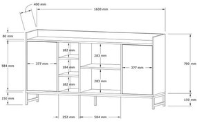 Μπουφές Delta oak - μαύρα μεταλλικά πόδια 160x40x85 εκ. 160x40x85 εκ.