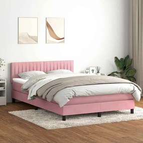vidaXL Κρεβάτι Boxspring με Στρώμα &amp; LED Ροζ 140x210 εκ. Βελούδινο