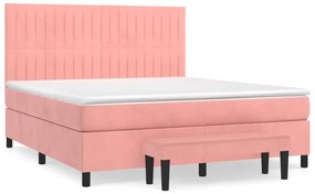 Κρεβάτι Boxspring με Στρώμα Ροζ 160x200 εκ. Βελούδινο - Ροζ