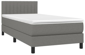 Κρεβάτι Boxspring με Στρώμα Σκούρο Γκρι 90x190 εκ. Υφασμάτινο - Γκρι