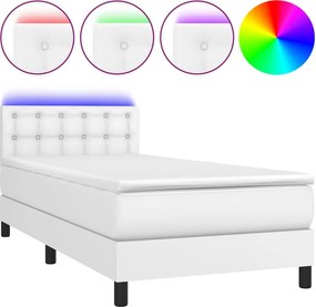 vidaXL Κρεβάτι Boxspring με Στρώμα &amp; LED Λευκό 100x200 εκ. Συνθ. Δέρμα