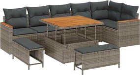 vidaXL Σετ Καναπέ Κήπου με μαξιλάρι 9 pcs Γκρι Πολυ ράταν