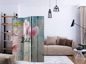 Διαχωριστικό με 3 τμήματα - Pink Flowers on Wood [Room Dividers]