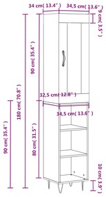 Ντουλάπι Γυαλ. Λευκό 34,5 x 34 x 180 εκ. από Επεξεργασμένο Ξύλο - Λευκό