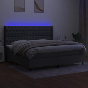 vidaXL Κρεβάτι Boxspring με Στρώμα & LED Σκ.Γκρι 200x200εκ. Υφασμάτινο