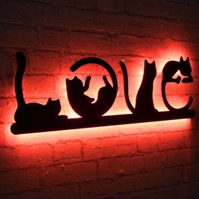 Διακοσμητικό Τοίχου Με Φως Led Cat Love 395NGR1892 70x22cm Red-Black Wallity Mdf