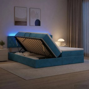 vidaXL LED Κρεβάτι αποθήκευσης με στρώμα Σκούρο Μπλε 200 x 200 cm