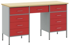 vidaXL Σετ Υψηλές Καγκελόπορτες και Τραπέζι  3 Τεμαχίων Κόκκινο Ξύλο και Χάλυβας
