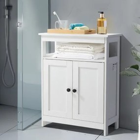 VEVOR Wooden Bathroom Floor Cabinet Storage 3-Tier with Adjustable Shelf White
