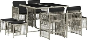 vidaXL Σετ Τραπεζαρίας Κήπου 9 τεμ. Αν. Γκρι Συνθ. Ρατάν με Μαξιλάρια