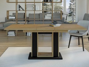 Τραπέζι Goodyear 124, Artisan βελανιδιά, Μαύρο, 75x90x140cm, 63 kg, Επιμήκυνση, Πλαστικοποιημένη μοριοσανίδα | Epipla1.gr